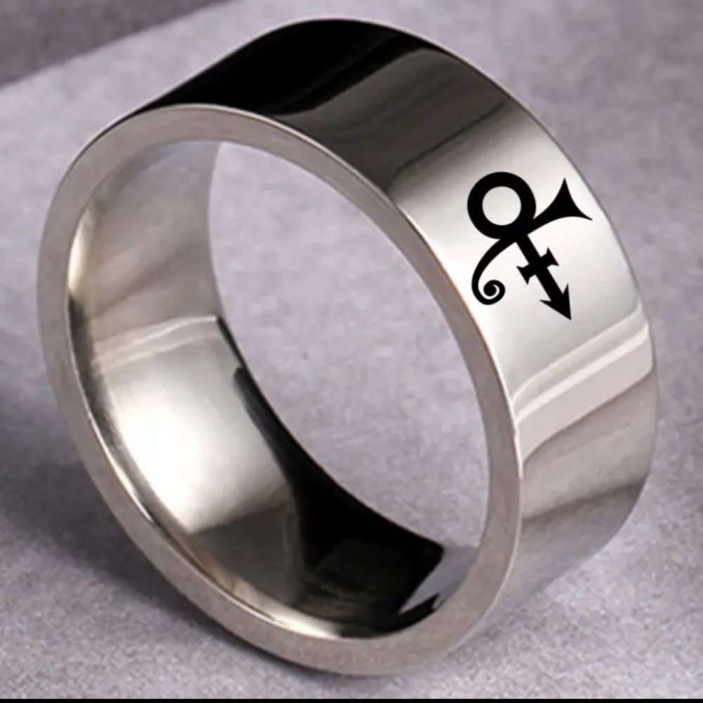 Prince Black Symbol‎ Ring Love Purple Rain Music Artist Silvertone Unisex Sz 9
